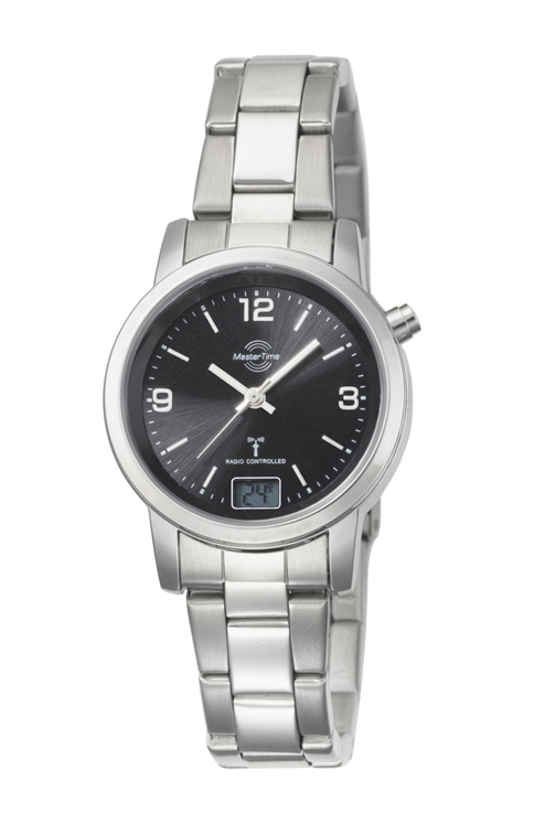 MasterTime Damen-Funkuhr Basic, silber/ schwarz - MTLA-10303-21M