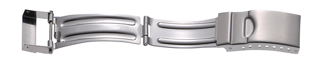 Folding clasp, stainless steel, 14mm, watch end 8mm, steel, satinised, with safety bar