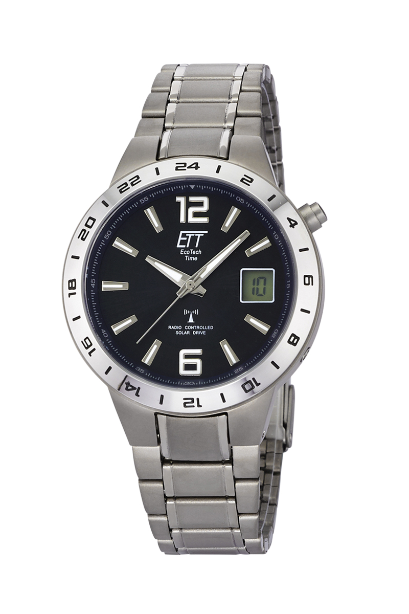 ETT Solar Drive at Flume technology Model Eco Tech Time Solar Drive Radio Controlled Titanium Men s Watch EGT 11411 41M