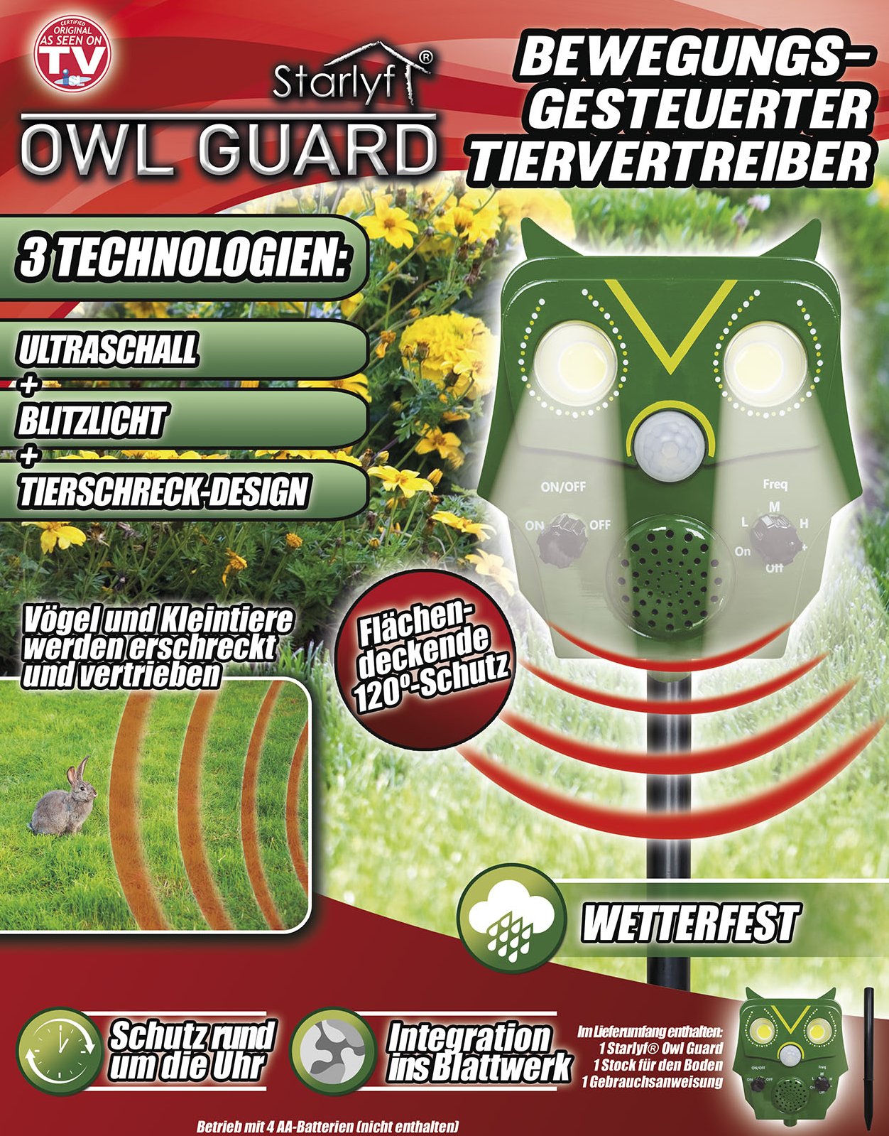 Garteneule Owl Guard - Bewegungsgesteuerter Tiervertreiber