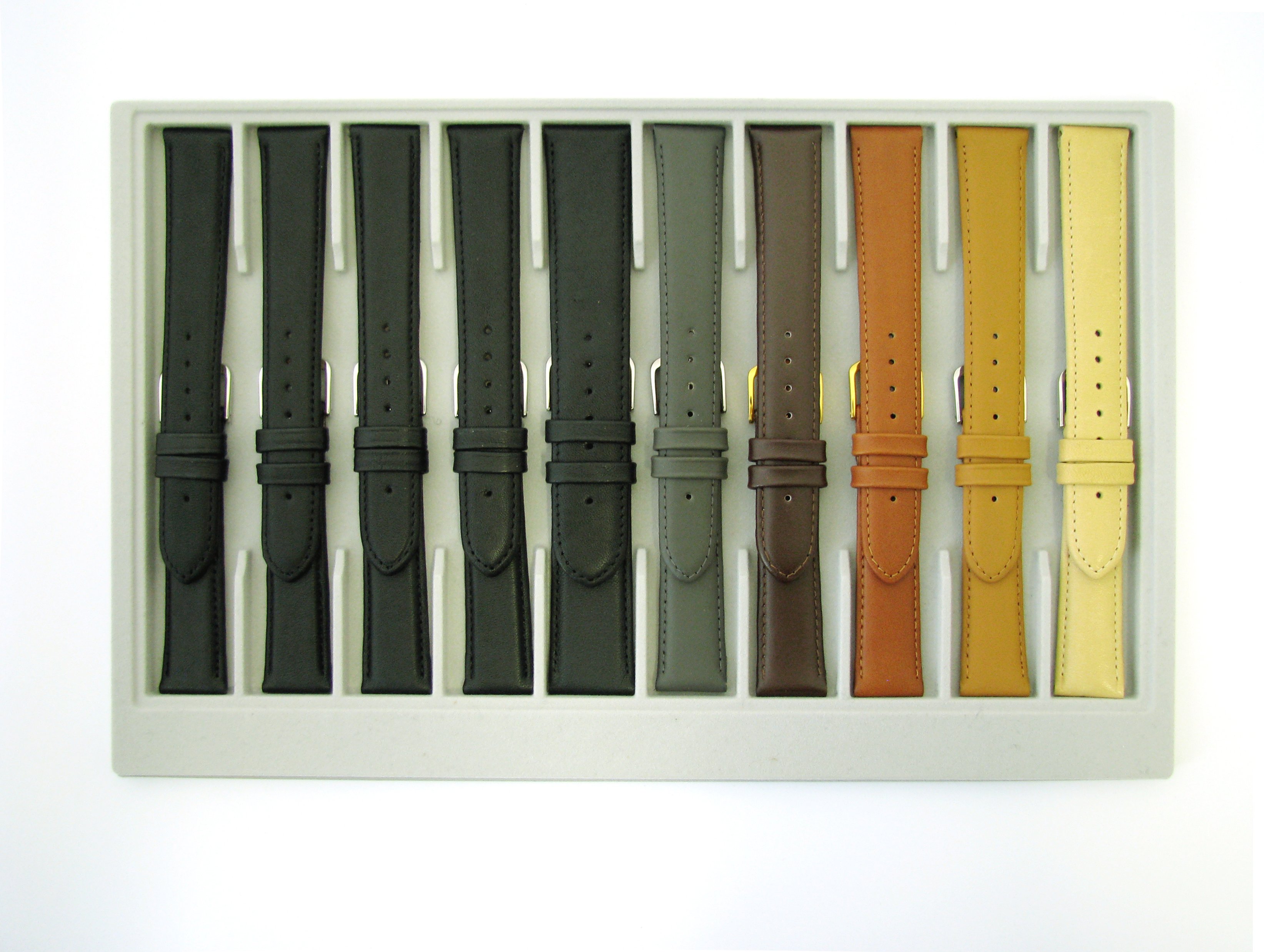 Lederbänder 10er-Karte Polo extra weich 18-22mm schwarz, dunkelbraun, mittelbraun, hellbraun, beige
