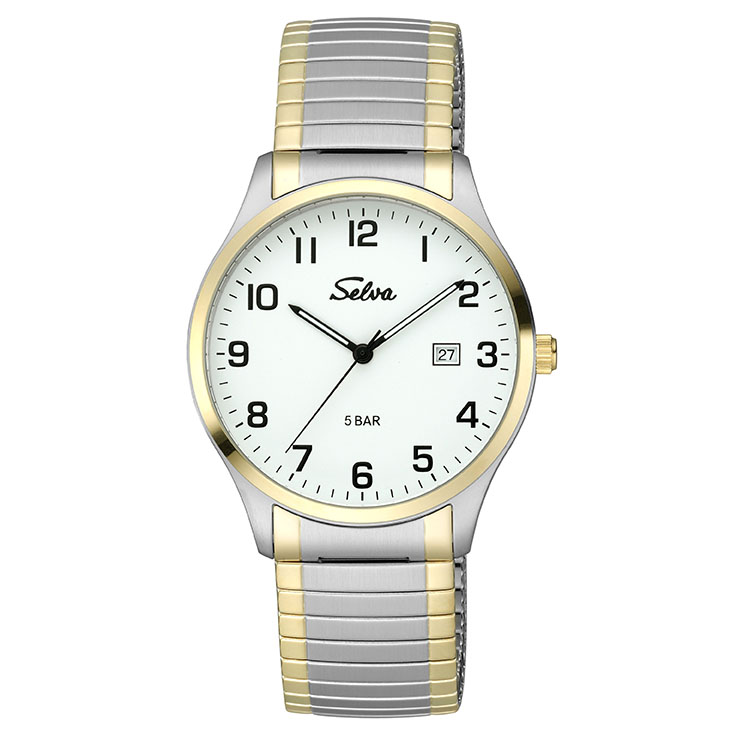 SELVA Kwarts polshorloge met bicolor Rekband, Witte wijzerplaat, Ø 39mm