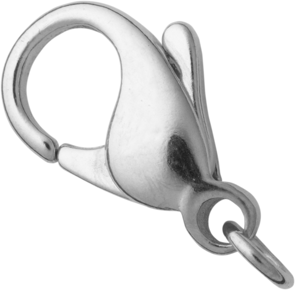 Carabiner curved silver 925/- 15.00mm cast with jump ring Ø 5.00mm