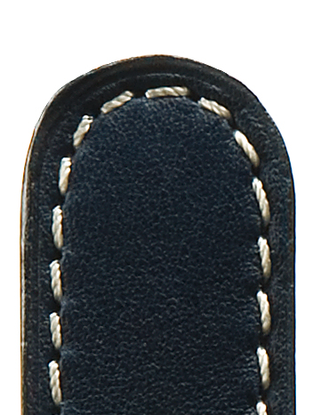 Lederband Jumbo 18mm dunkelblau mit genähter Schlaufe, Schnittkante und Kontrastnaht