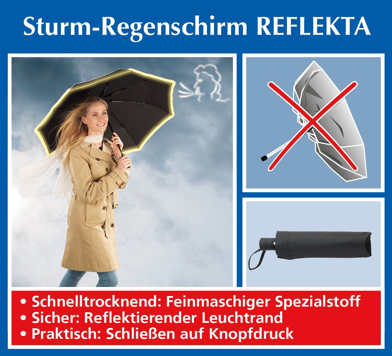 Stormparaplu Reflekta - sneldrogend, stabiel en veilig
