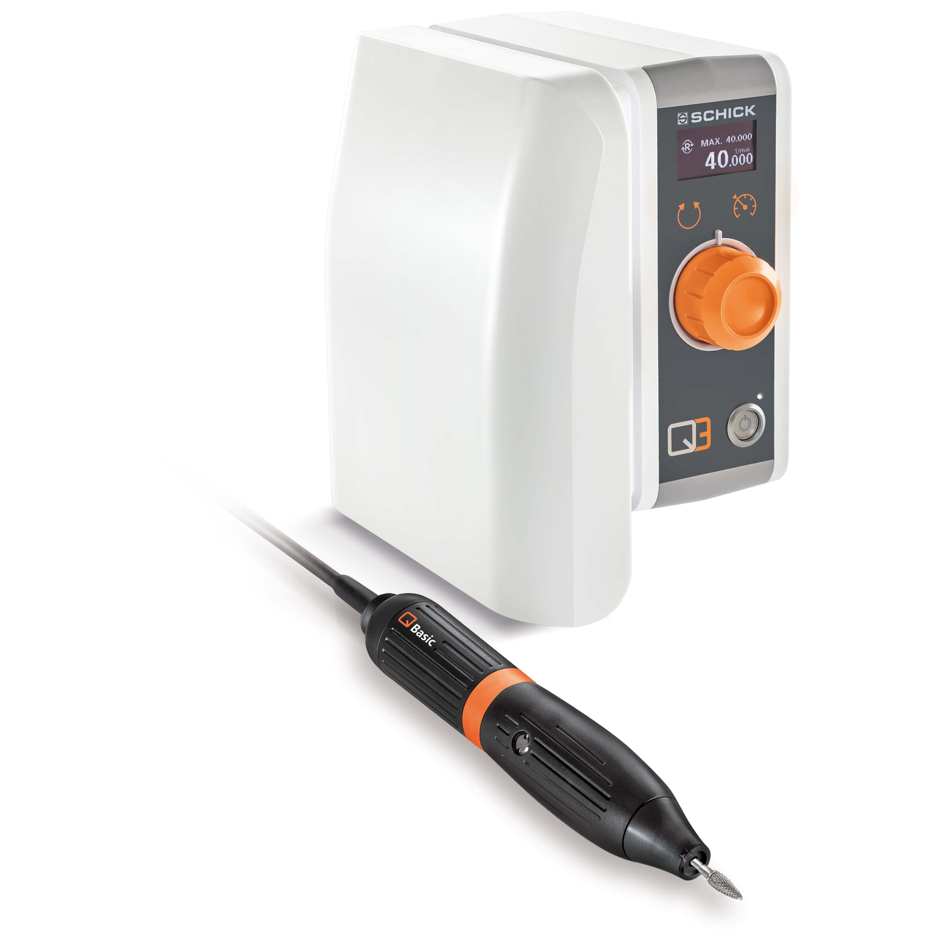_ Mikromotor Schick Q3 Basic Kniesteuerung komplett mit Steuerung, Handstück und Handstückablage