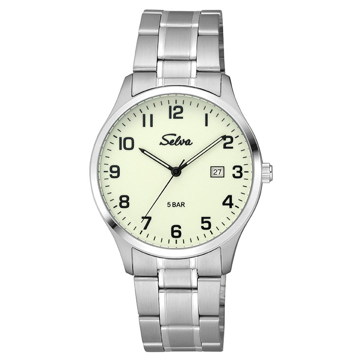 _ SELVA Quarz-Armbanduhr mit Edelstahlband Zifferblatt leuchtend Ø 39mm