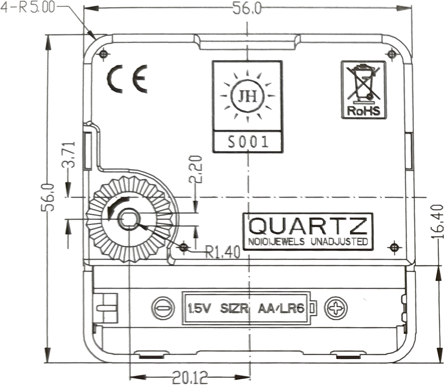 Kwarts uurwerk set LP incl. wijzers, kruipende secondewijzer, WWL 11 mm - speciaal voor platen