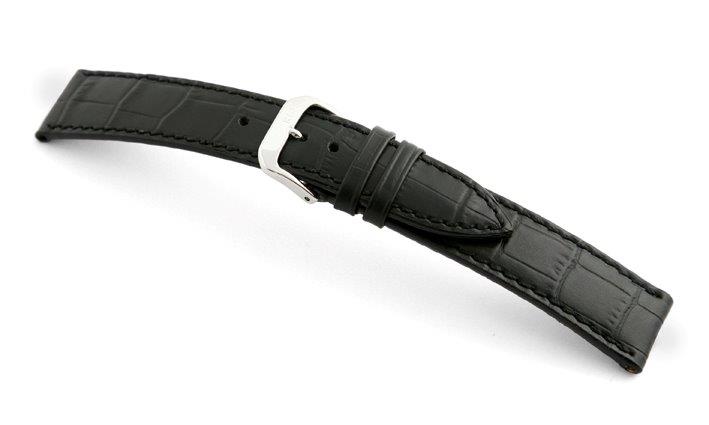 Leather strap Tampa 20mm black with alligator imprint