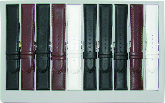 Lederbänder 10er-Karte Kalb extra breit 22-26mm schwarz, dunkelbraun, weiß