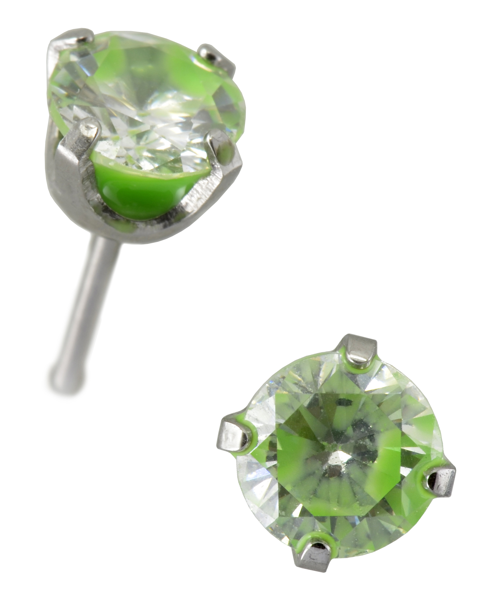 First ear stud System 75 white, Tiffany with cubic zirconia, neon green, Studex