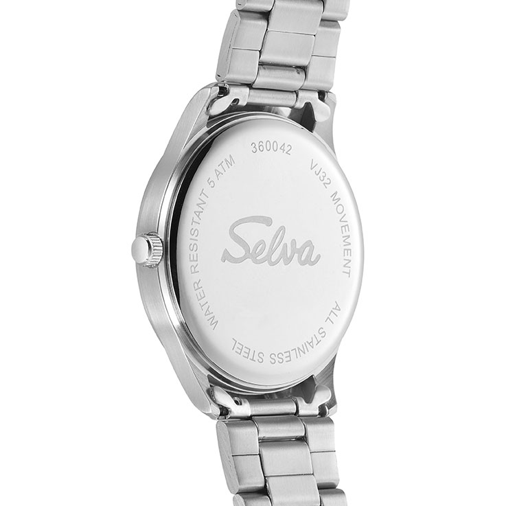 SELVA Quarz-Armbanduhr mit Edelstahlband Zifferblatt schwarz Ø 39mm