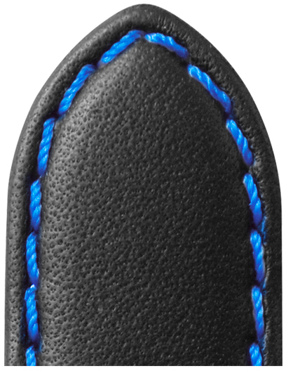 Pasek skórzany Denver 18mm czarny z metalicznym niebieskim szwem