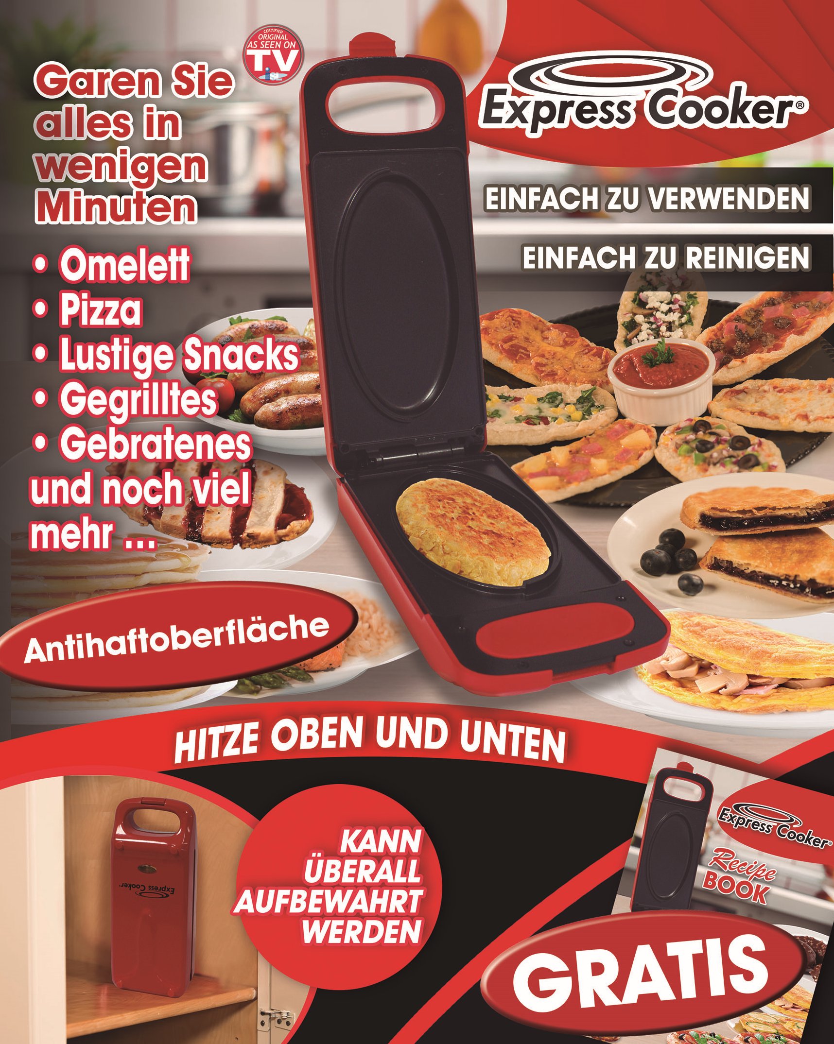 Express Cooker Multigrill für die Küche - Rot