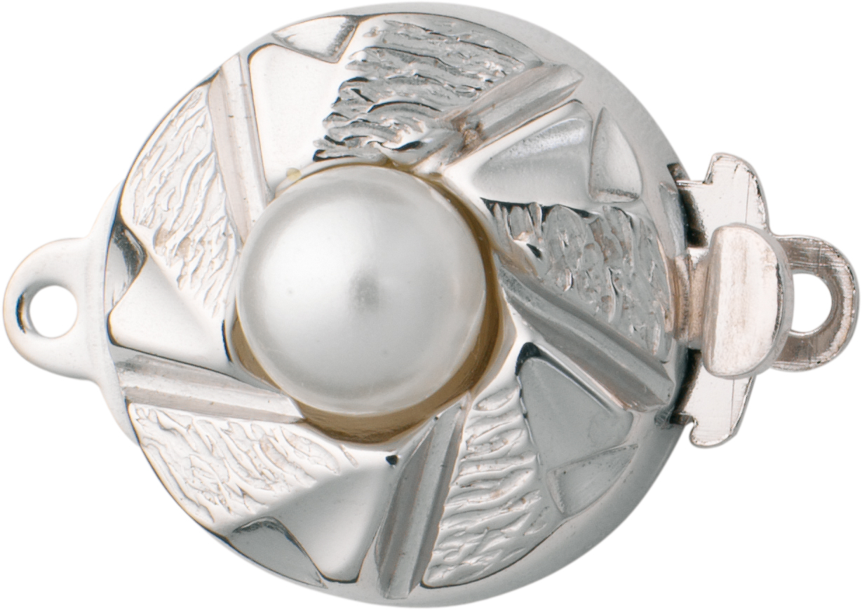 Schmuckschließe einreihig mit Perle (Imitation) Silber 925/-, rund Ø 12,00mm