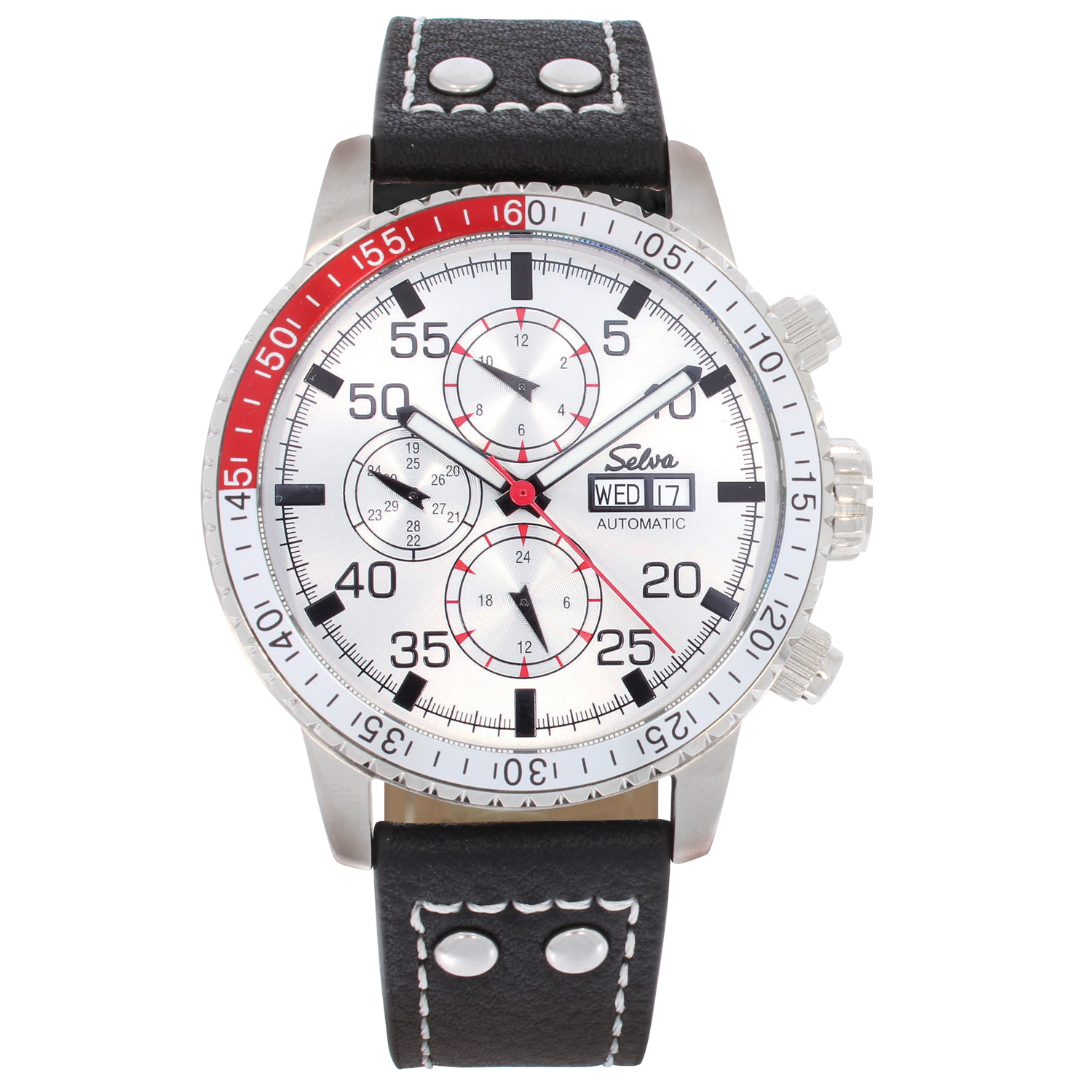 SELVA Men's Watch »Carlos« - white dial - with vintage leather strap