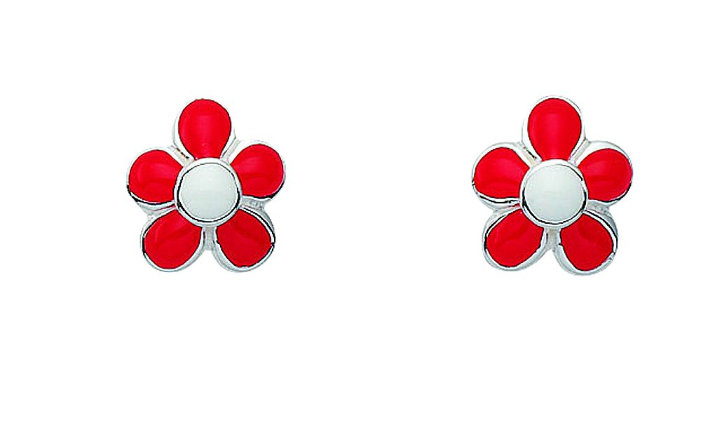 Ohrstecker 3 Paar 925/rh Blüte - rot emailliert