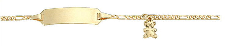  ID bracelet gold 333/GG, Figaro 14cm with bear pendant