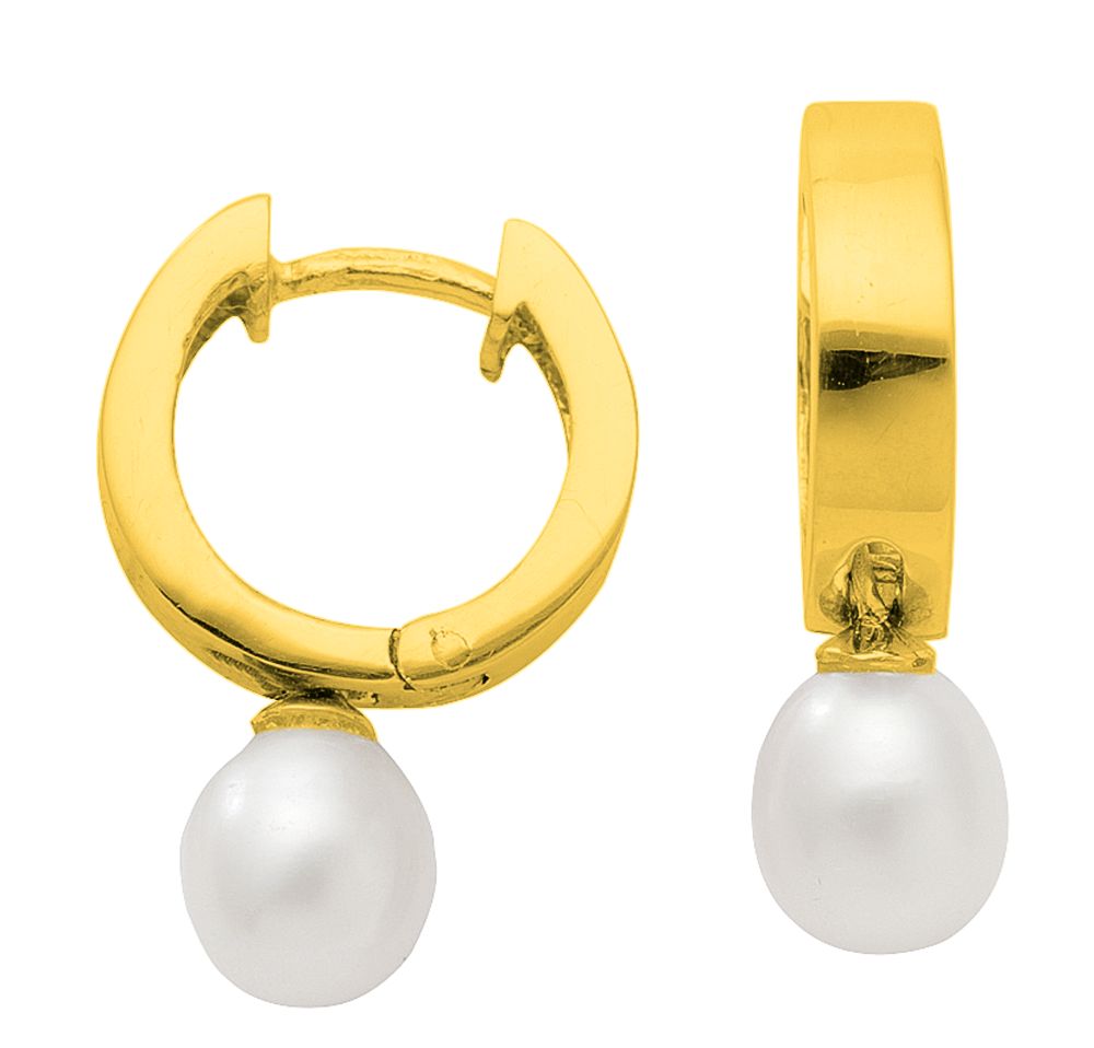 creolen  925/verg met zoetwaterparel Ø 14,9x3,2mm