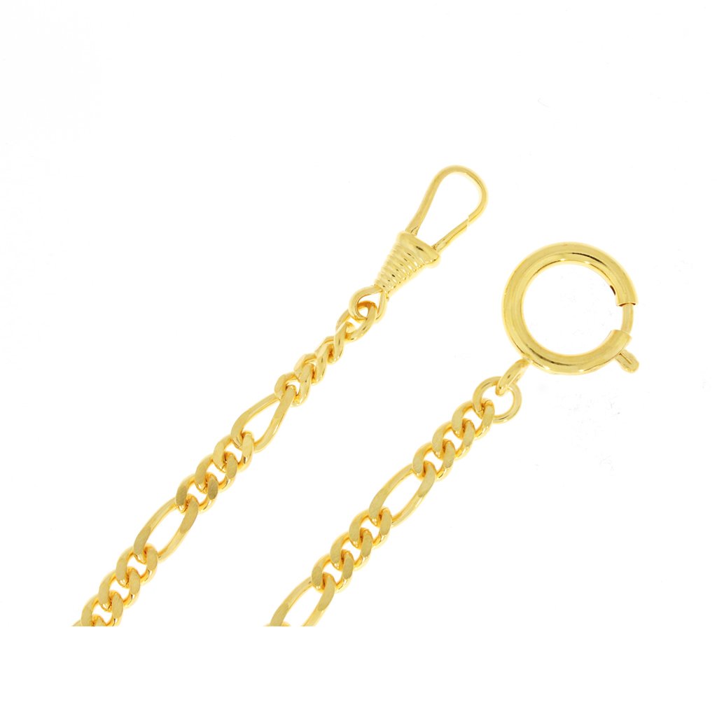 Pocket watch chain Figaro curb chain flat, brass gilded