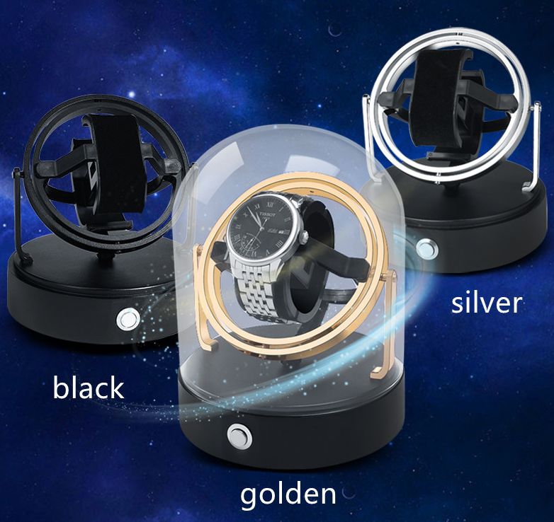 ONE OF THE MOST BEAUTIFUL: 360° watch winder with real glass dome and metal base - gold-plated