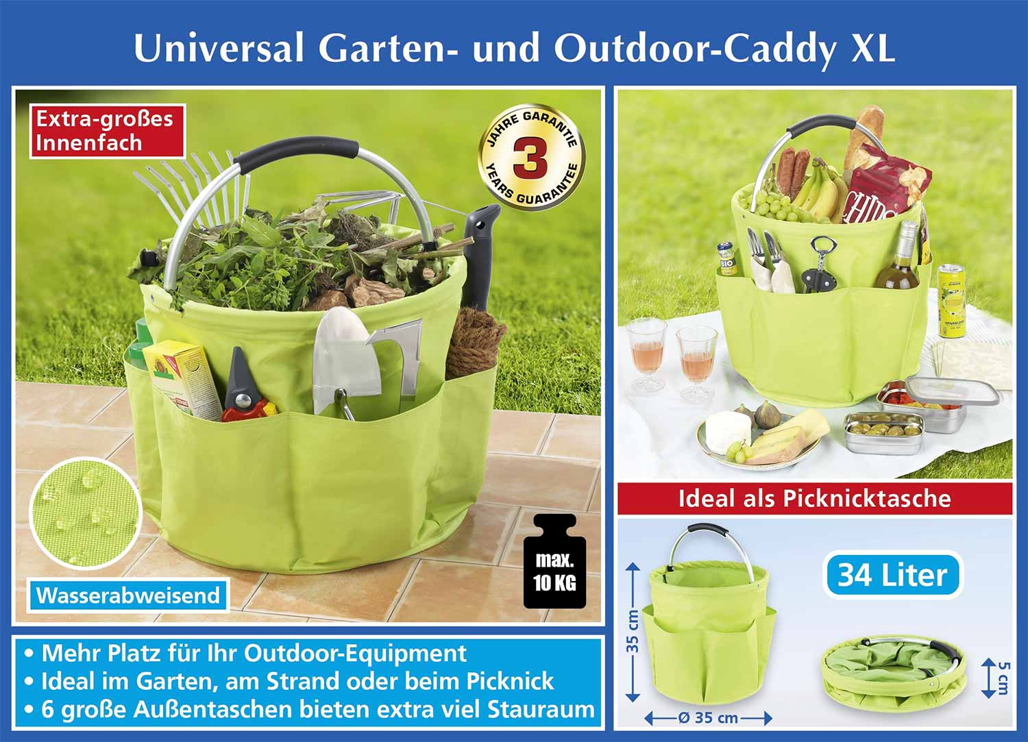 Tuin Caddy Opbergmand, groen – In XL-versie