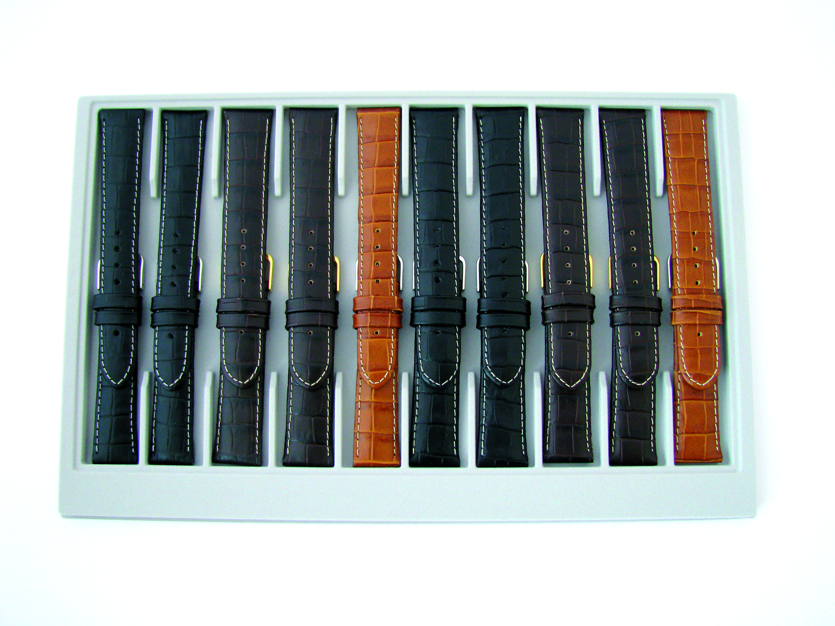 Paski skórzane zestaw 10 sztuk Kalb Louisiana kroko 18-20mm czarny, ciemny brąz, średni brąz ze strukturą kroko i kontrastowy szew