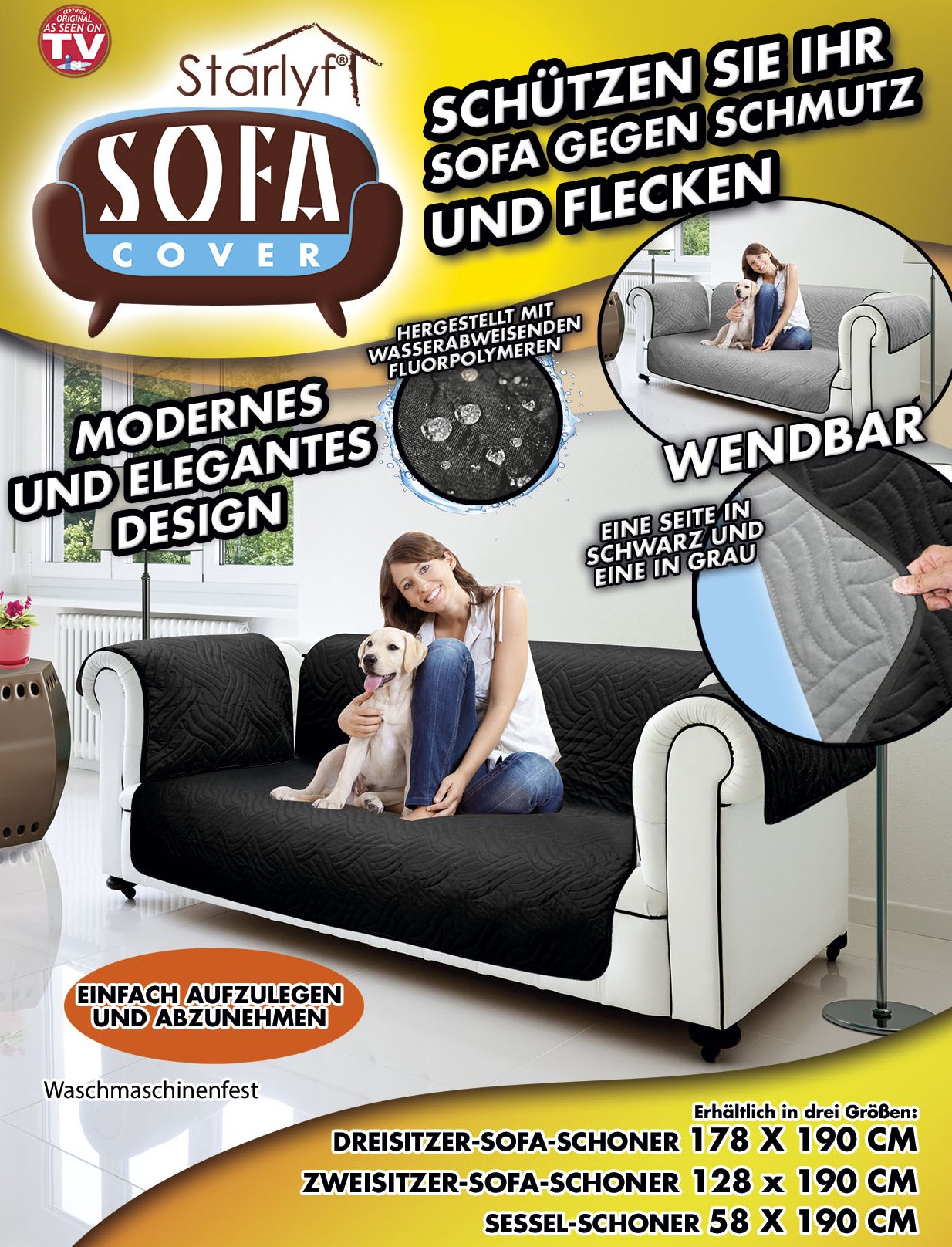 Sofa cover - protection against dirt and stains - black for 2-seater