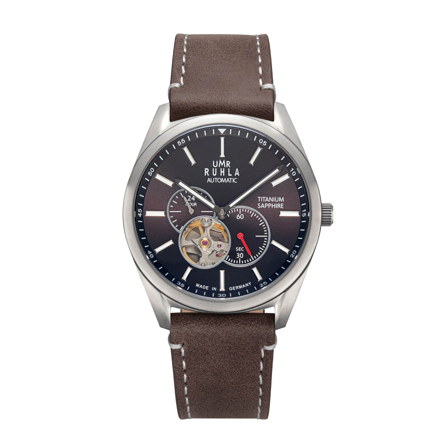 Uhren Manufaktur Ruhla - Automatik-Armbanduhr - Lederband braun