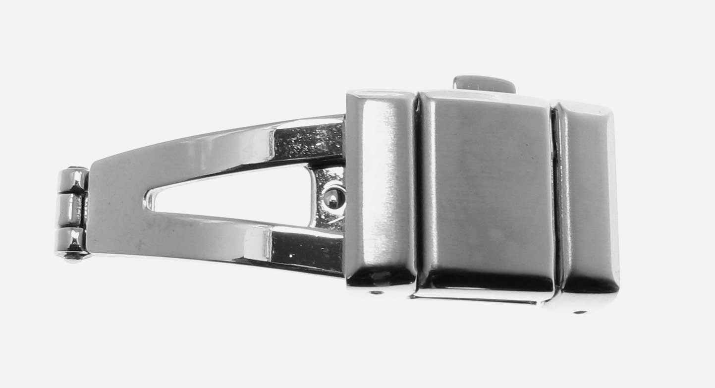 Leather band folding clasp, stainless steel, 16 mm, steel, brushed with 1 pusher