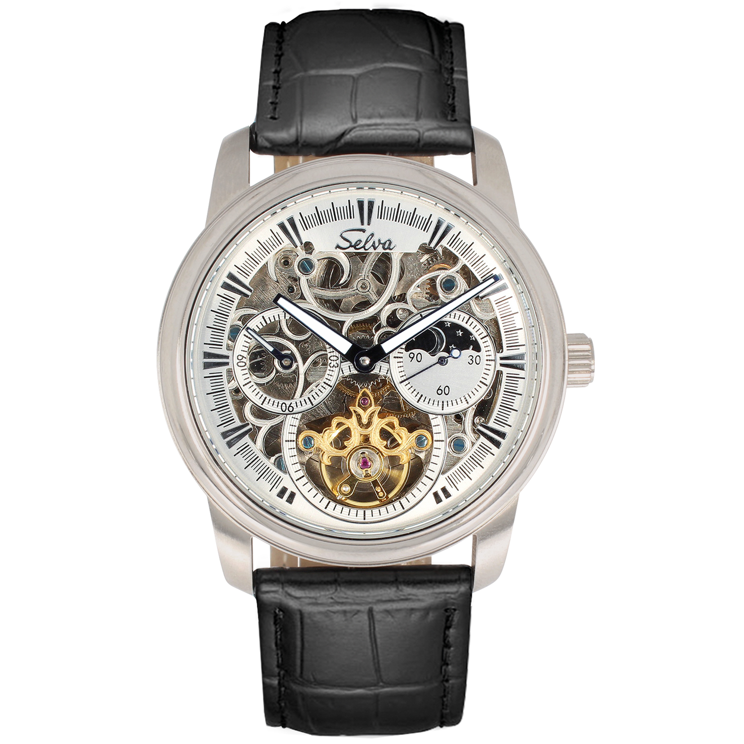 SELVA Men's Watch »Ramon« -sun/moon - skeletonized - silver