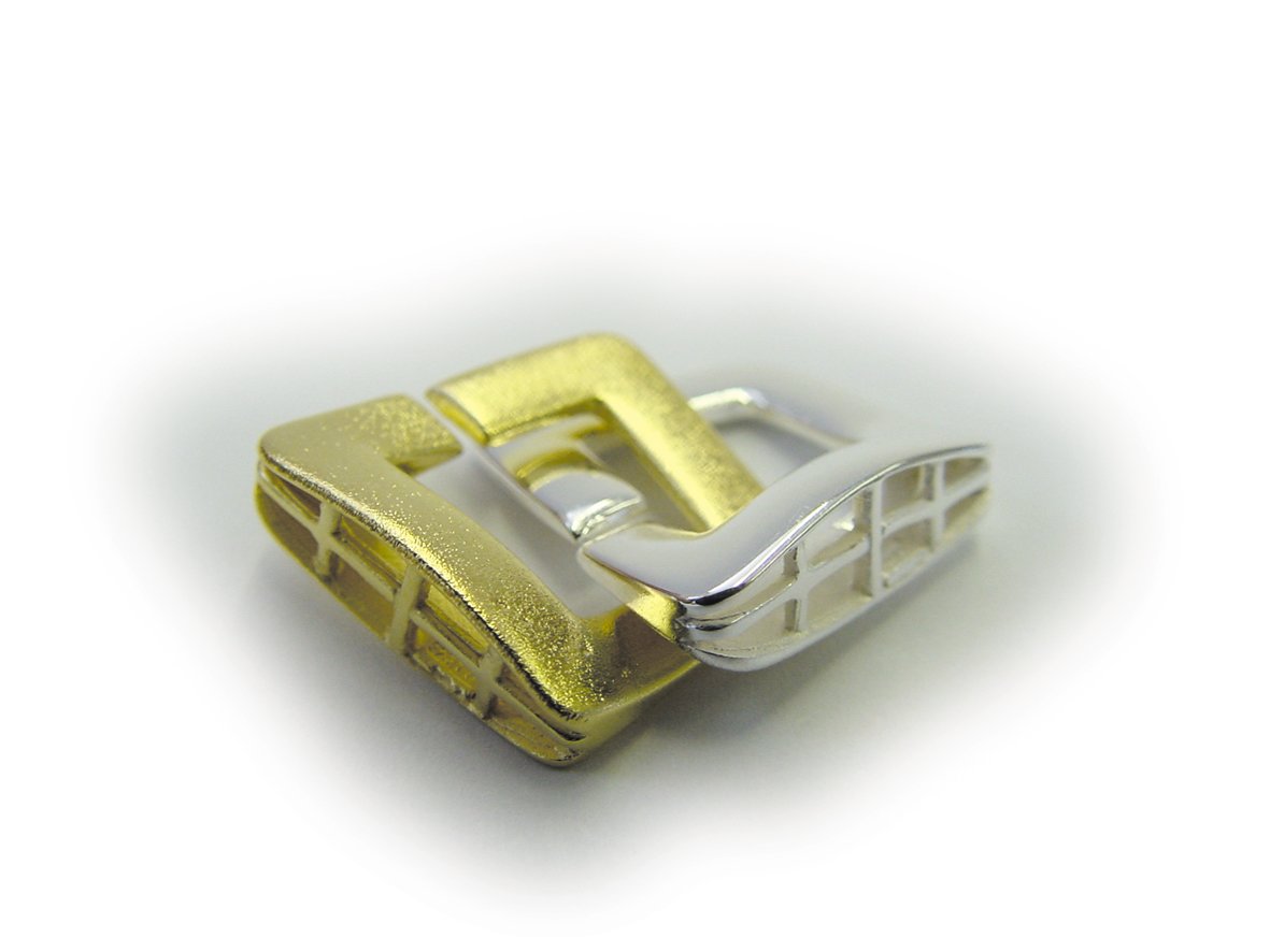 _ Ringschließe einreihig Silber 925/- bicolor poliert/mattiert, rechteckig L 12,00 x B 12,00mm