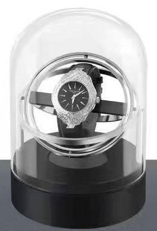 EINER DER SCHÖNSTEN: Uhrenbeweger 360° mit Echtglasdom und Metallsockel - silber