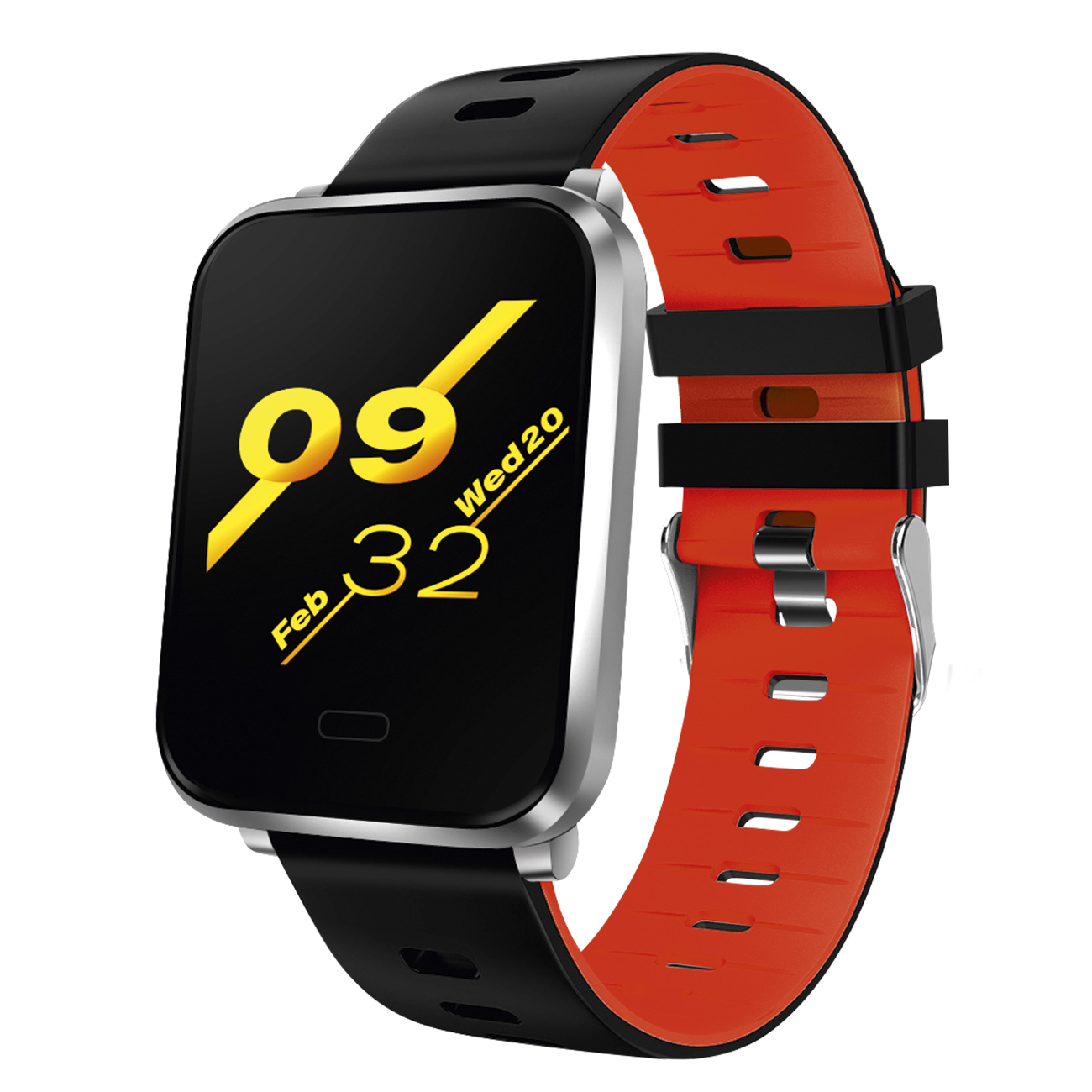 Fitness tracker with red and black silicone strap