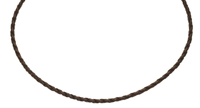 collier kunstleer, 60cm gevlochten, bruin, sluiting: karabijn 925/-