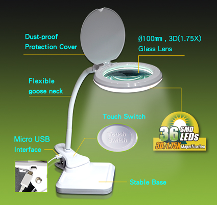 LED magnifying lamp with USB connection