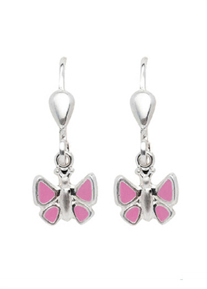 Dropped earrings with omega back 925/rh butterfly lacquer