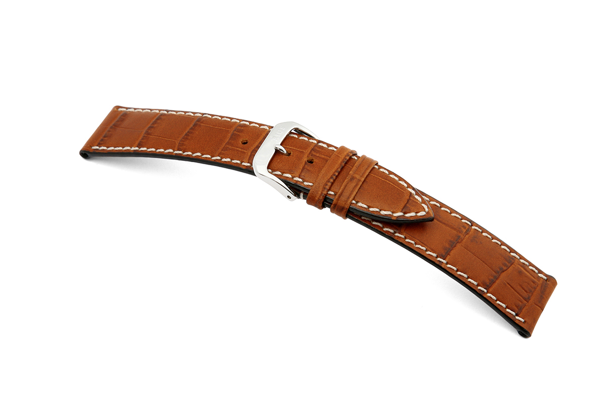 Leather strap Saboga 24mm cognac with alligator embossment