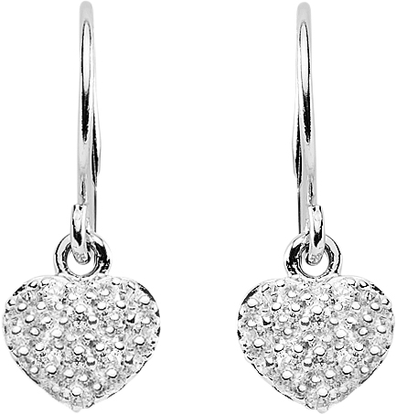 Earrings silver 925/rh, heart, zirconia
