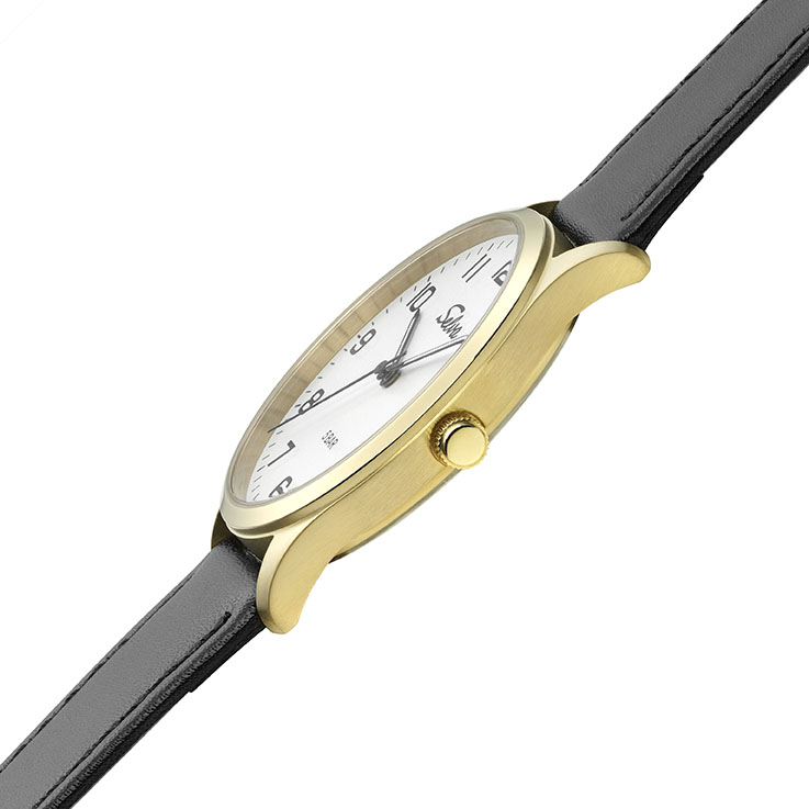 SELVA Quarz-Armbanduhr mit Lederband Zifferblatt weiß, Gehäuse vergoldet Ø 39mm