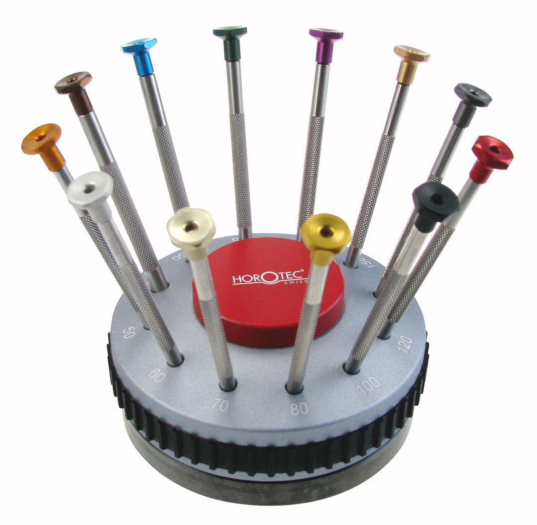 Screwdriver assortment, 12 pieces on revolving base, with steel blades Bergeon
