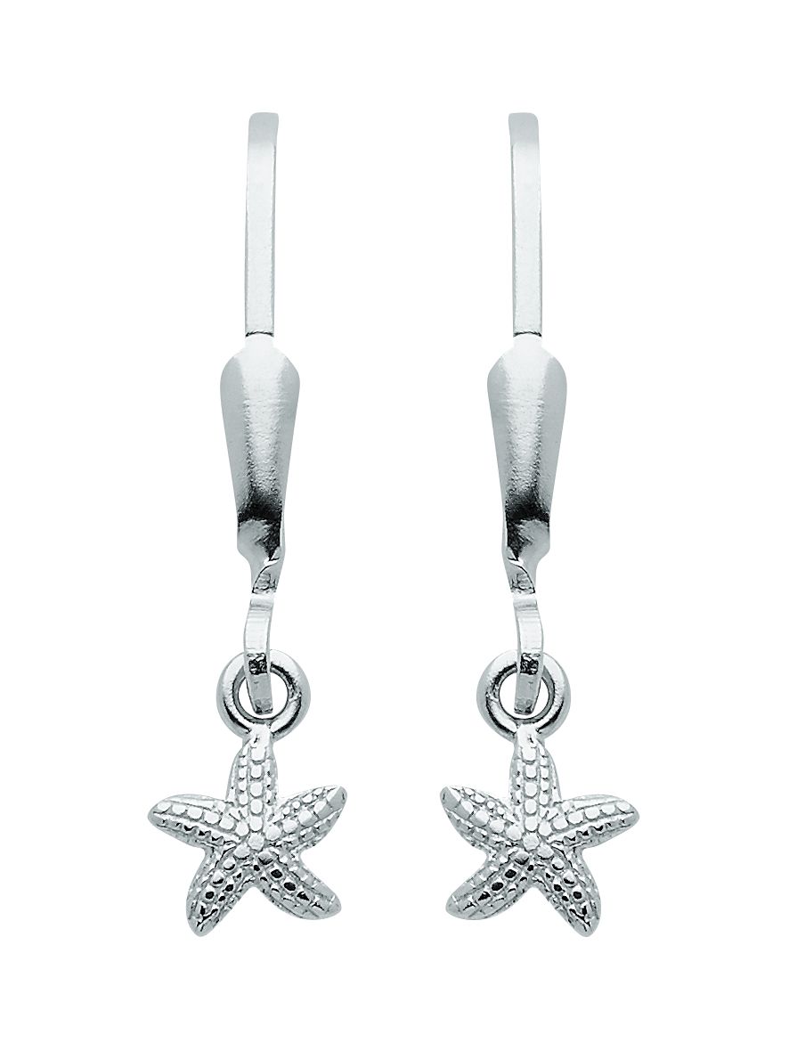 Dropped earrings with omega back 925/rh starfish