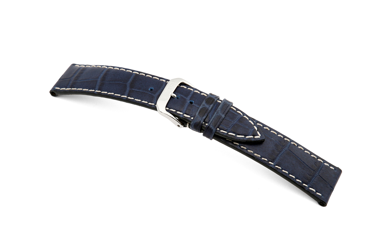 Lederband Saboga 24mm marineblau mit Alligatorprägung <br/>Anstoßbreite mm: 24 / Anwendung: M / Farbe: marineblau / Material: Rindsleder