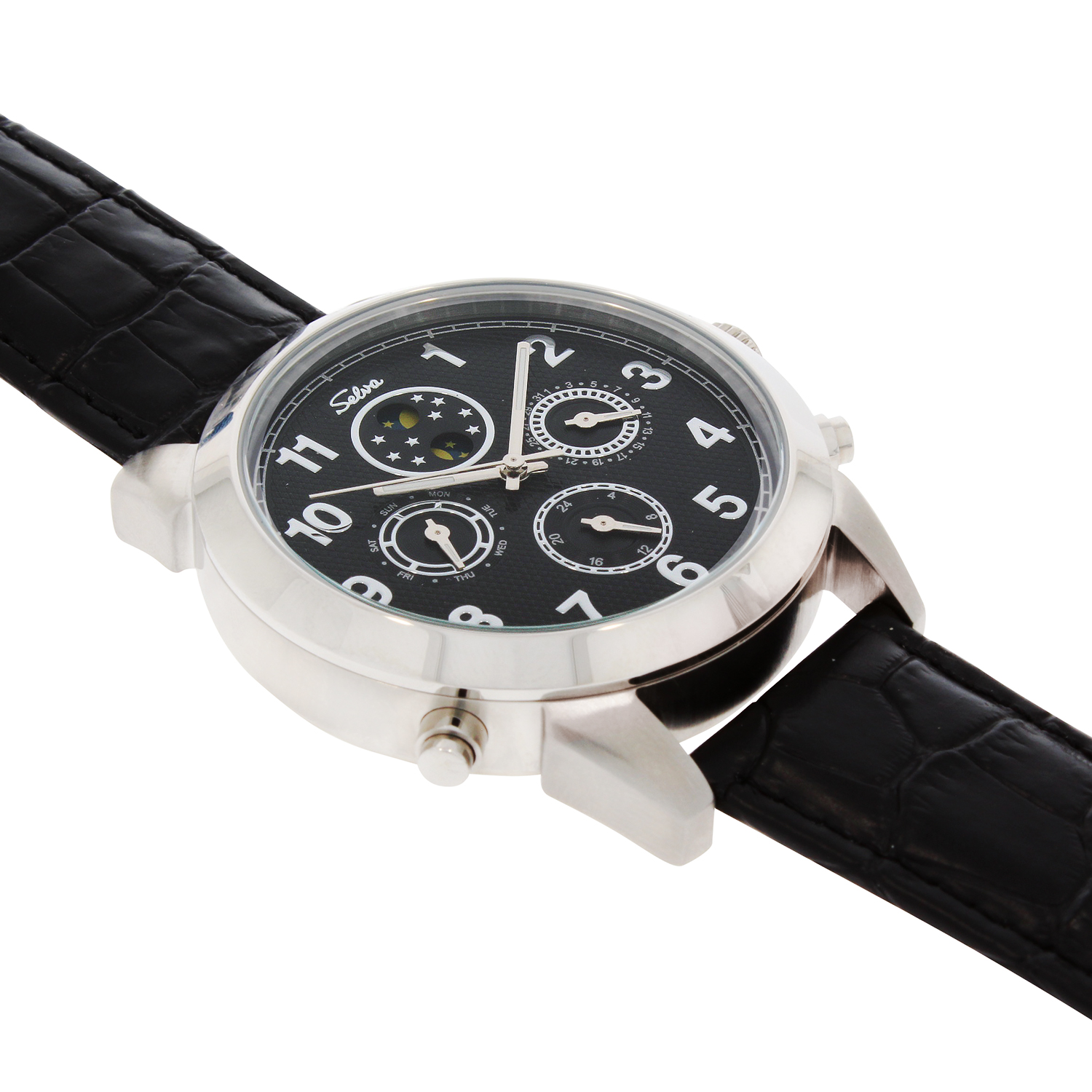 SELVA Herren-Armbanduhr »Santos« - Sonne/Mond - schwarzes Zifferblatt