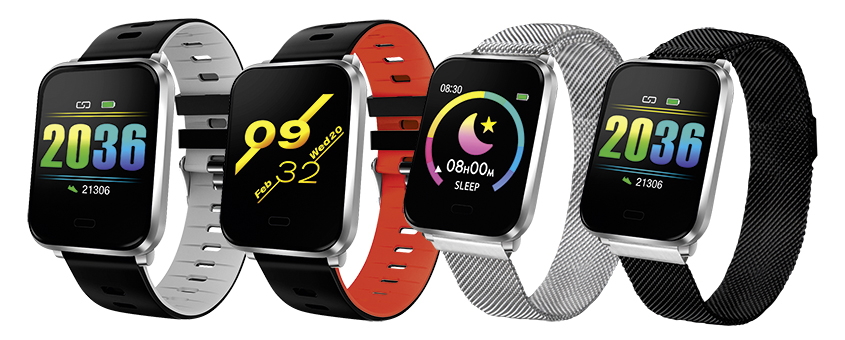 Fitness tracker with red and black silicone strap