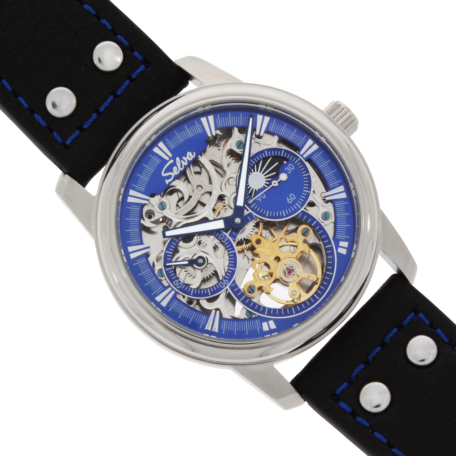 SELVA Herren-Armbanduhr »Ramon« - Sonne/Mond - skelettiert - Blue-Motion