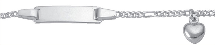Id-Armband 3 Stück Silber 925/-, Figaro 16cm mit Herzanhänger