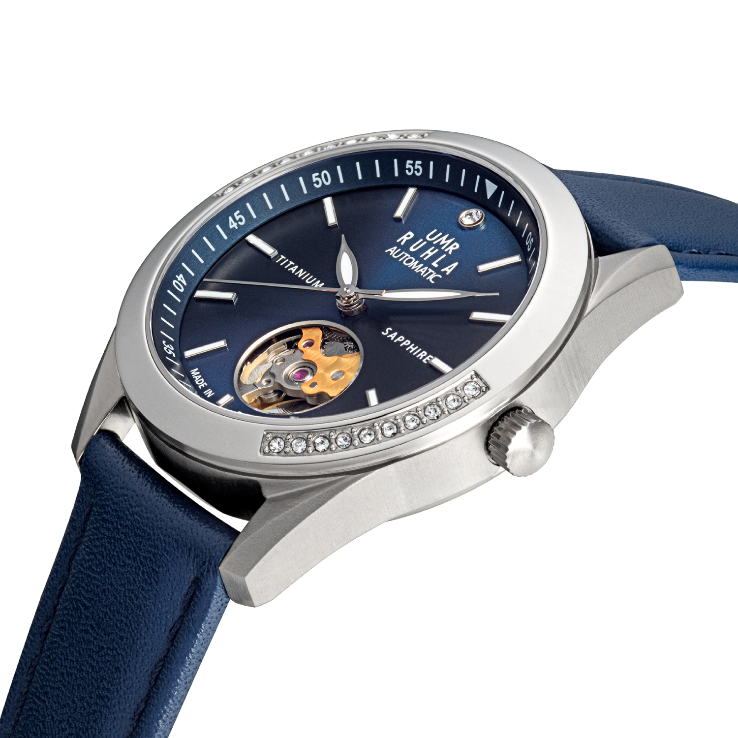 Uhren Manufaktur Ruhla - Automatik-Armbanduhr - Lederband blau