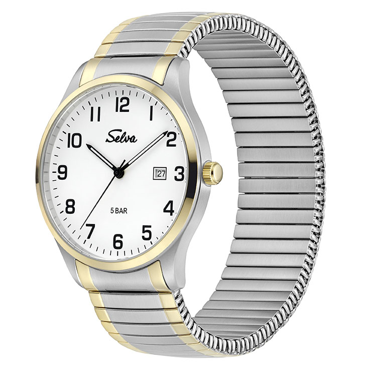 SELVA Kwarts polshorloge met bicolor Rekband, Witte wijzerplaat, Ø 39mm