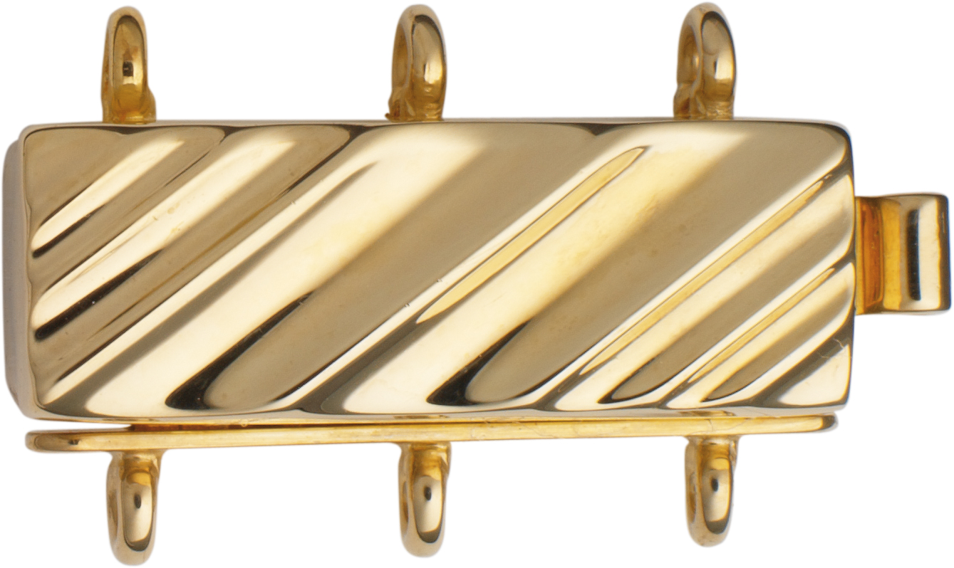 Clasp 3-row gold 585/-Gg, square, L 17.10 x W 6.10mm